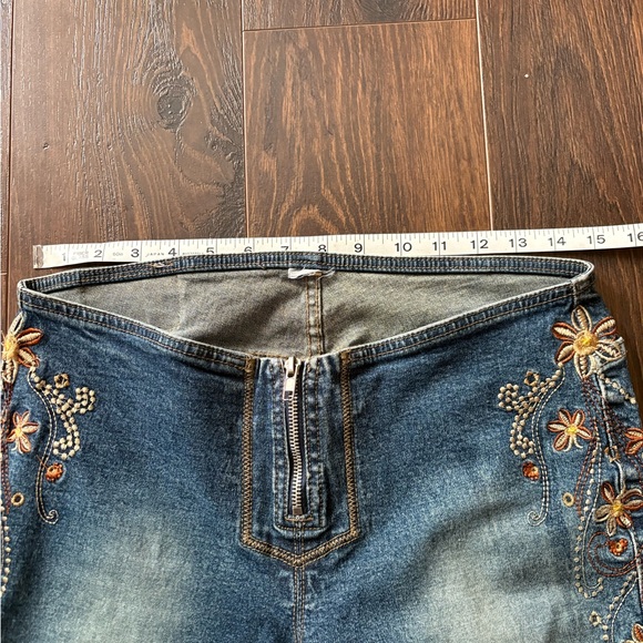 Z Cavaricci Jeans Womens 5 Blue Embroidered Floral Bootcut Denim Boho Y2K - Picture 5 of 6